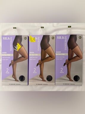 Silk Impressions SILKY Sheer Ultra Fine High Waisted Pantyhose - 6 pair Black